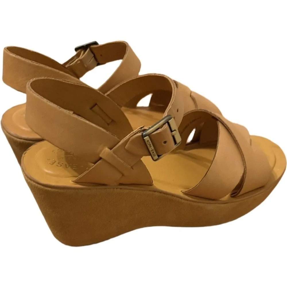 Kork-Ease Ava Classic Natural Vachetta Leather Wedge Heeled Sandal Tan Size 10